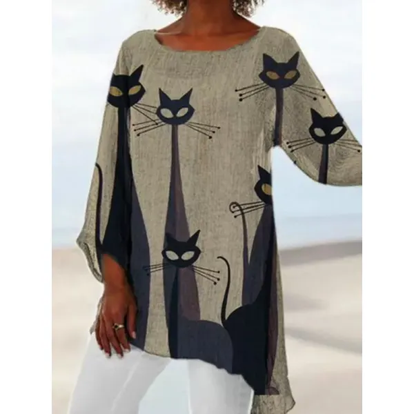 Casual Loose Casual Long-Sleeved Cat Blouses - Www-beta.selaros.com 