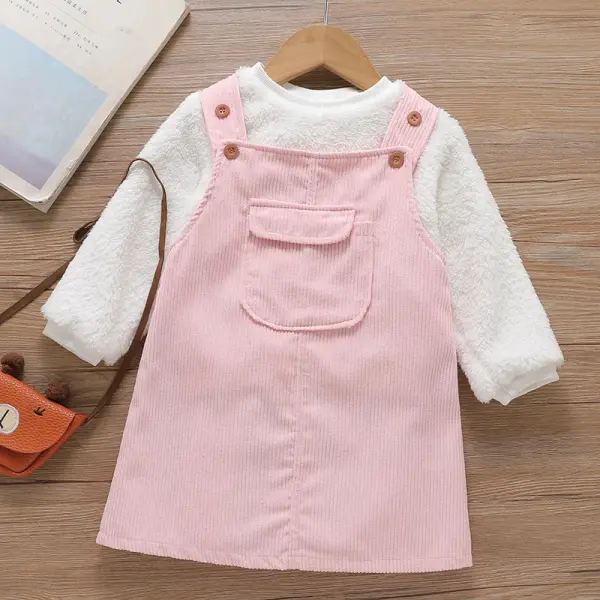 【18M-6Y】Girls' Flannel Sweater And Corduroy Strap Dress 3-piece Set1 - Www-beta.selaros.com 